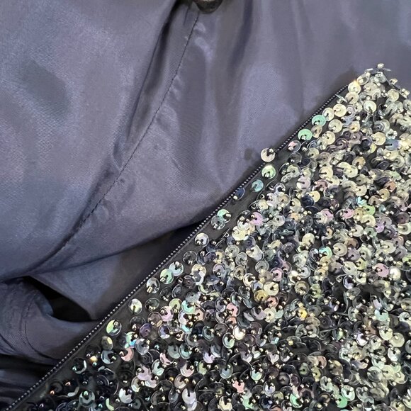 Jovani Navy Blue ombré sequin gown size 10 strapless with matching shawl - Picture 5 of 8